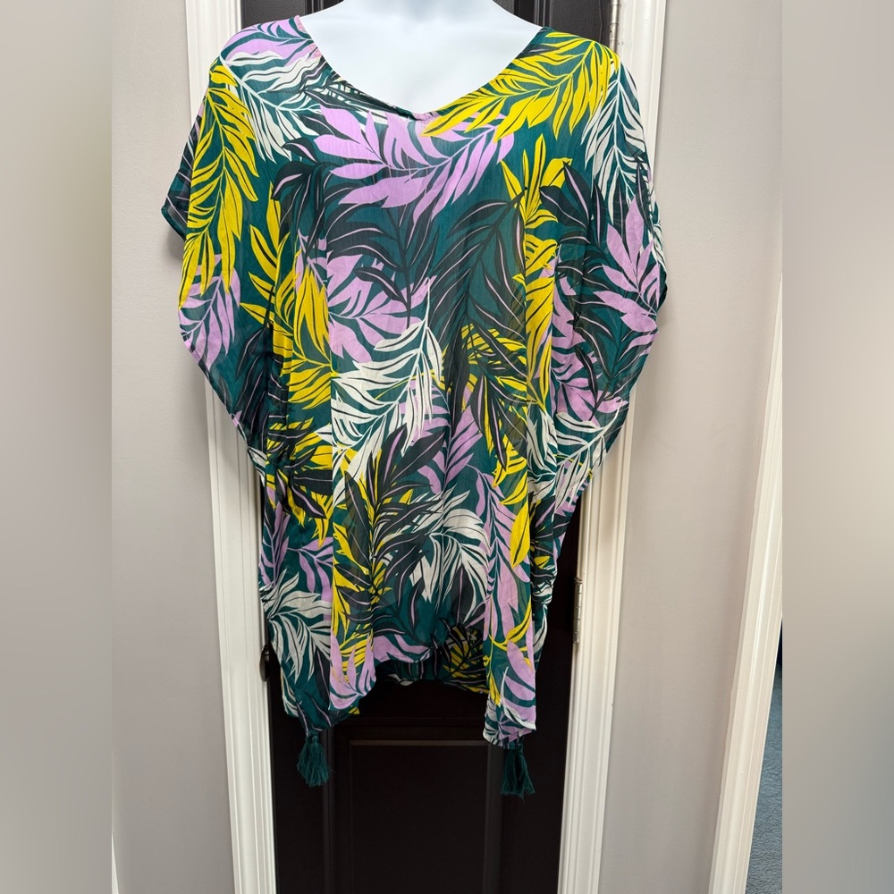 Tropical Leaf Print Pool Coverup